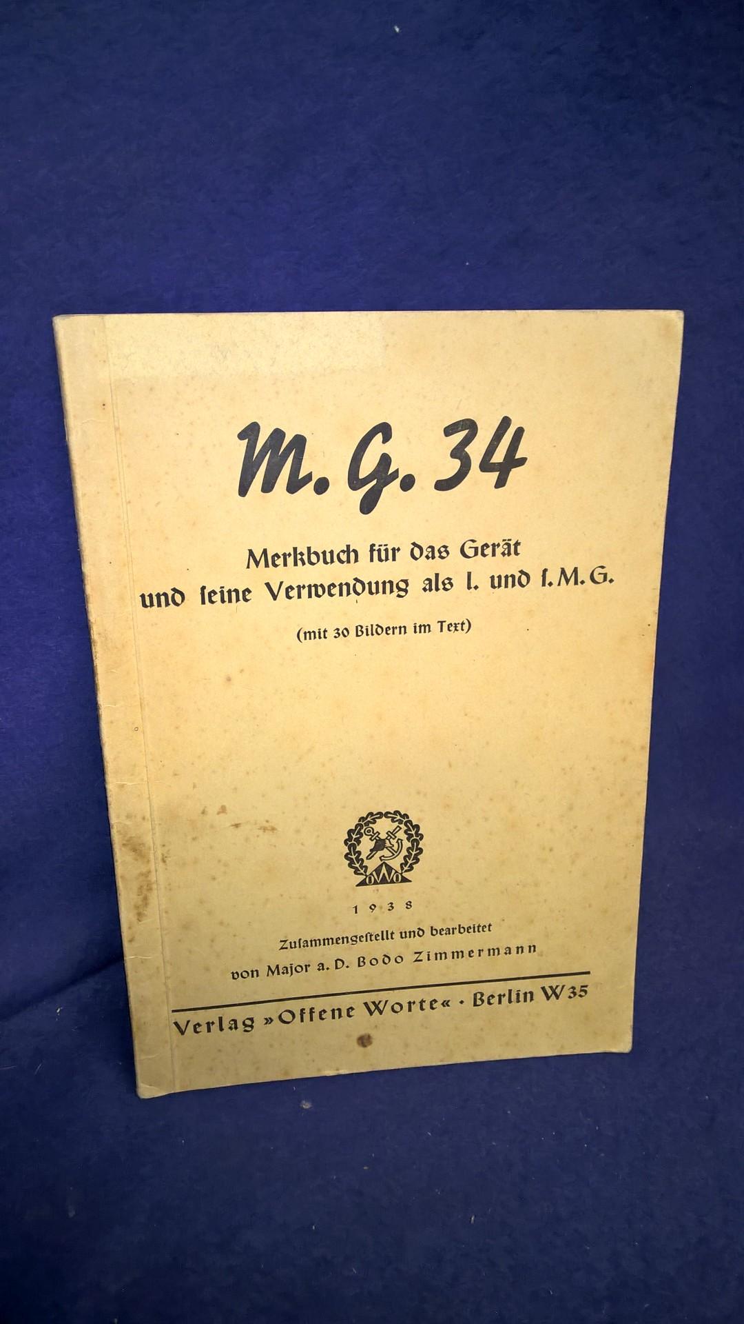 M.G.34. Merkbuch für das Gerät und seine Verwendung als l. und s.M.G. Seltenes Orginal!
