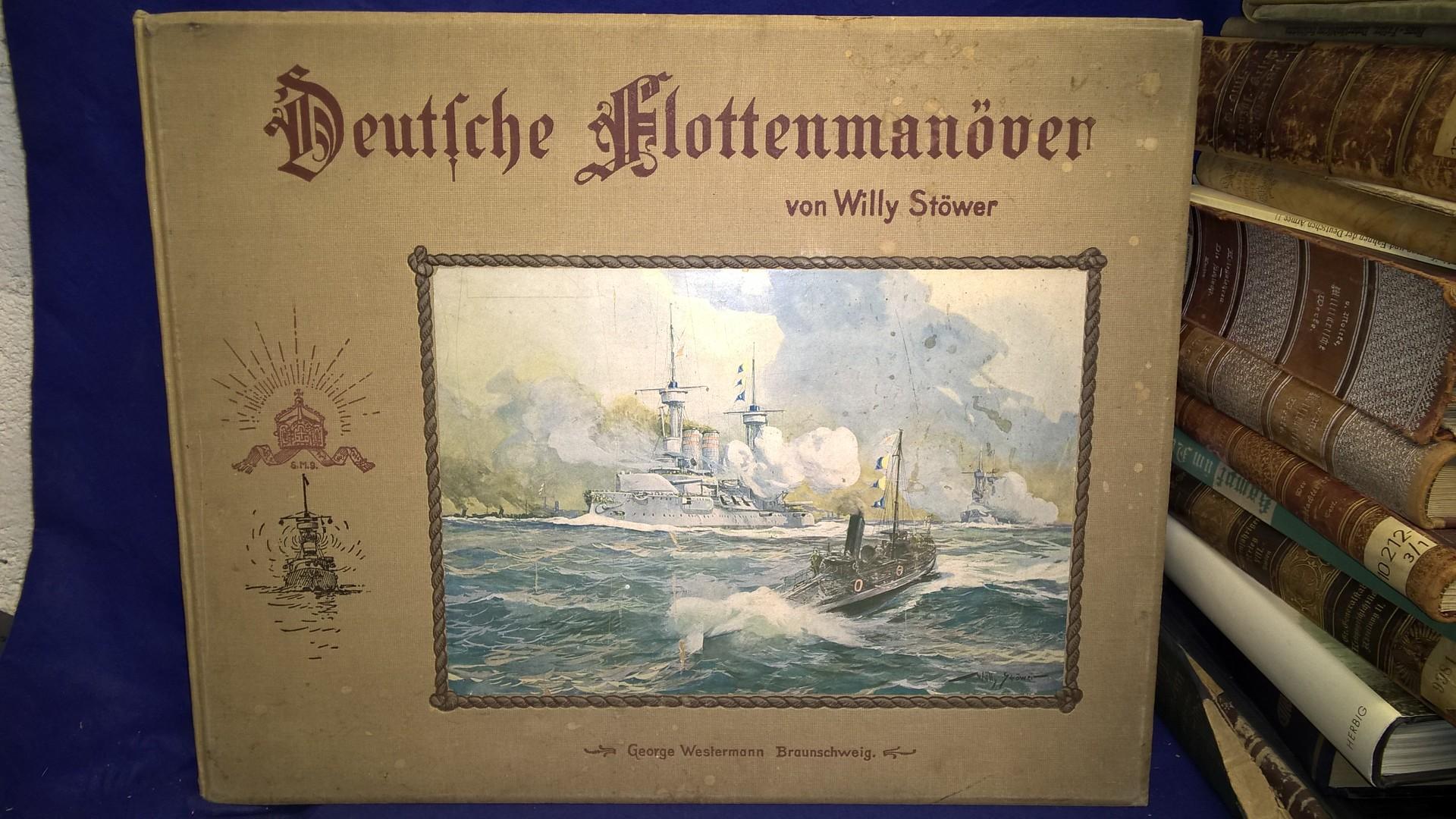 Deutsche Flottenmanöver. Großformatiger Band mit 27 Farb-Aquarellen und Studien von W. Stöwer.